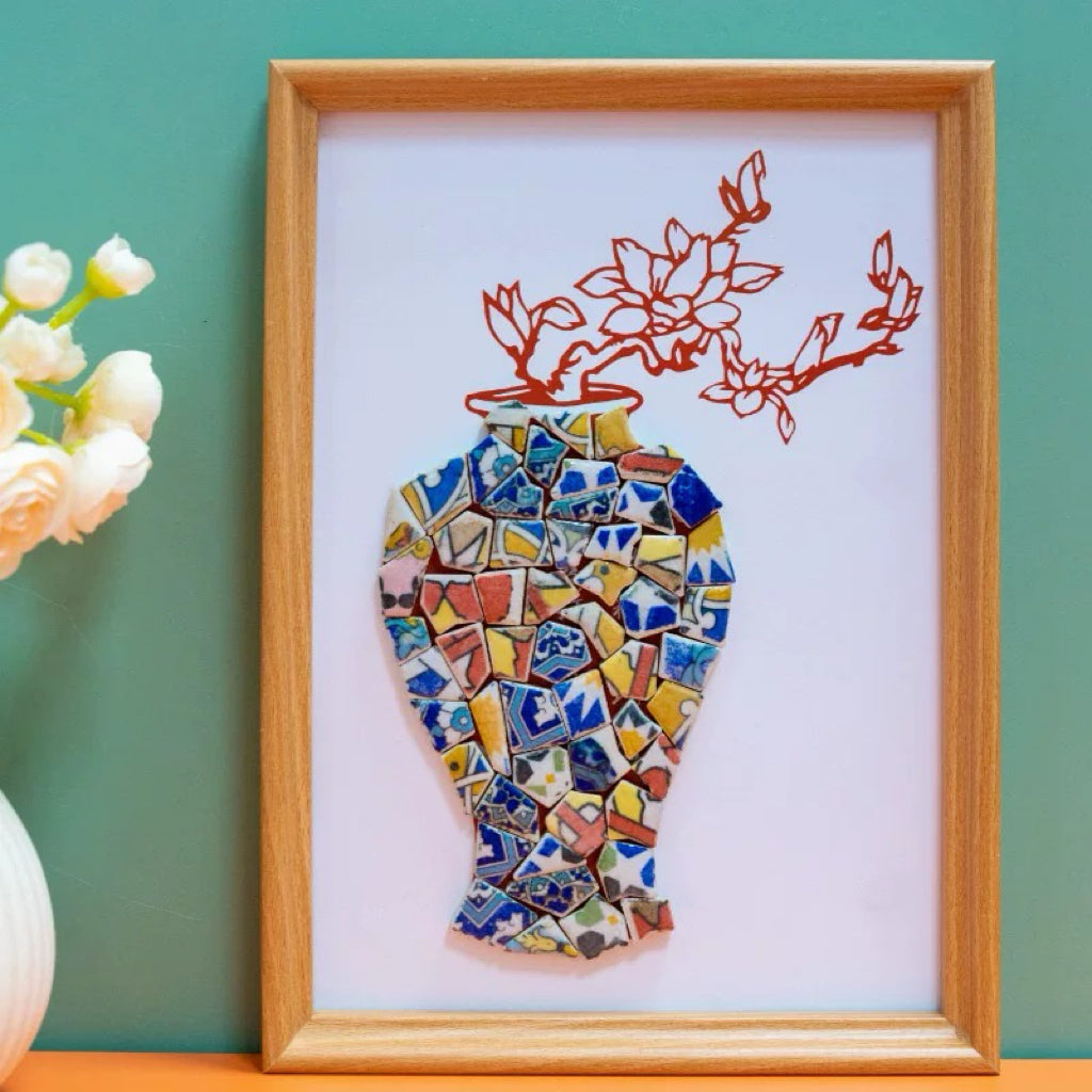 Artistic painting with colored ceramic pieces - Vase