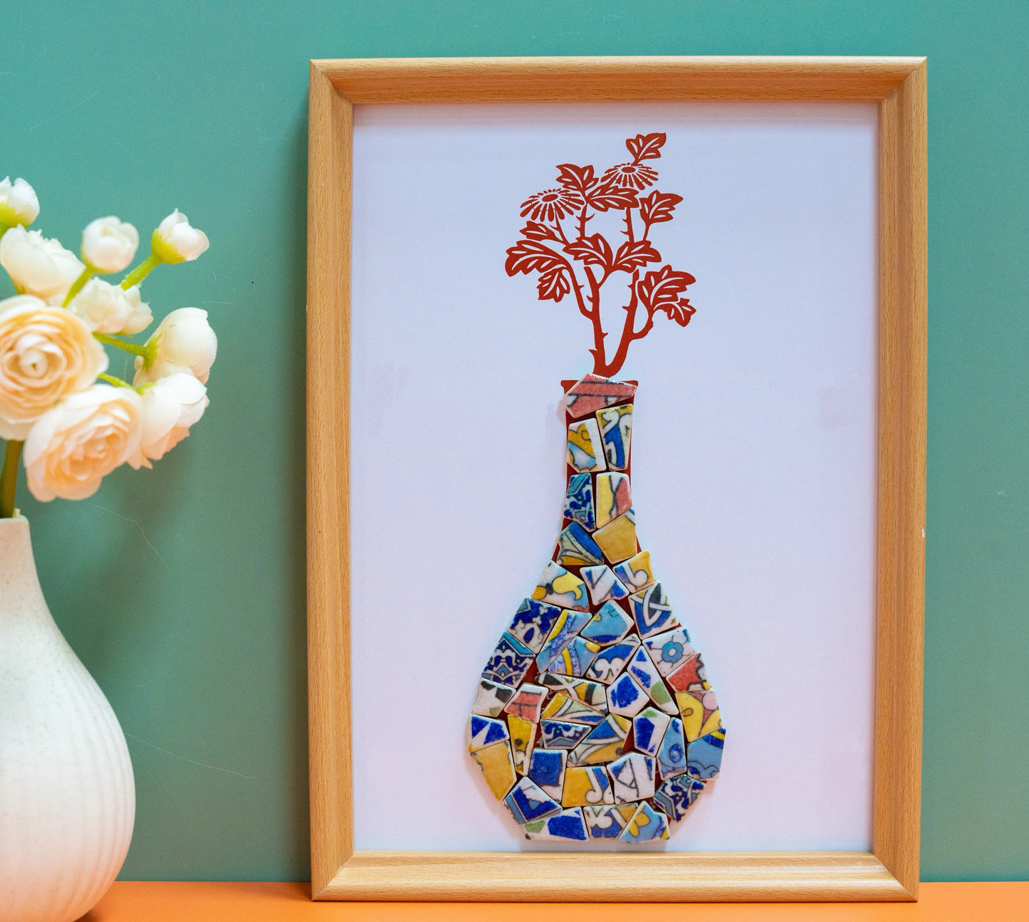 Artistic painting with colored ceramic pieces - Vase