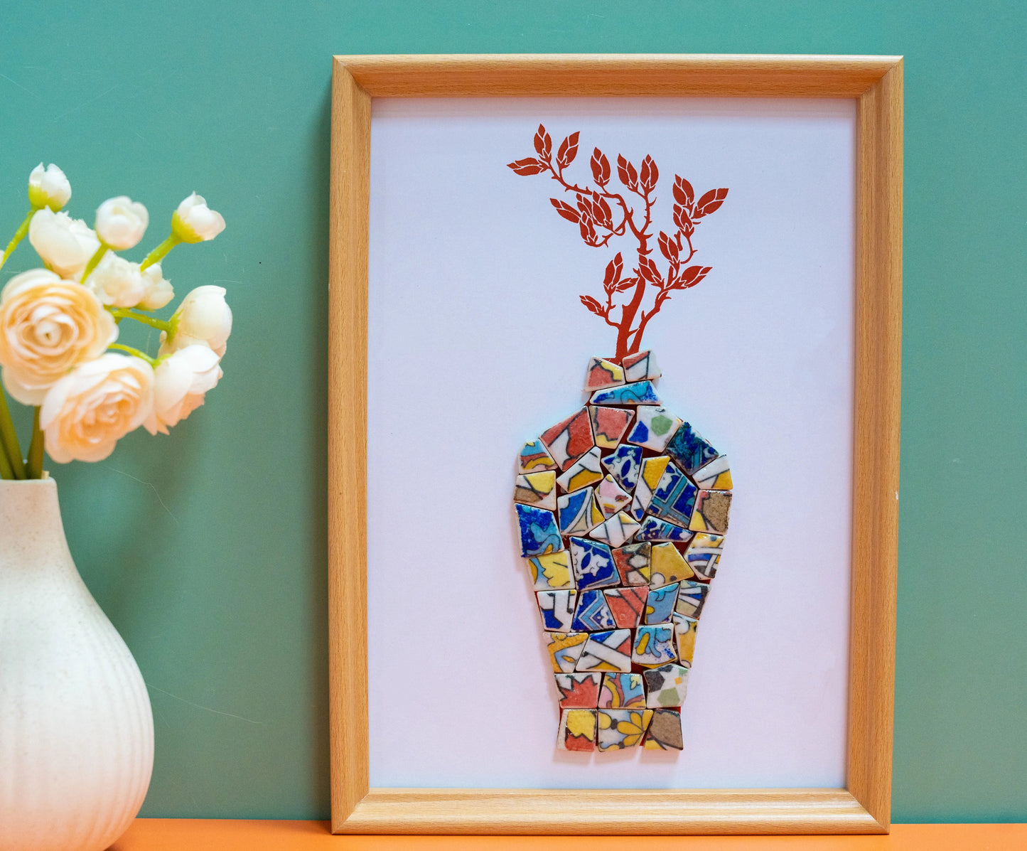 Artistic painting with colored ceramic pieces - Vase