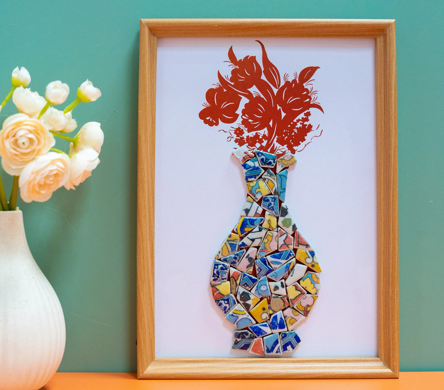 Artistic painting with colored ceramic pieces - Vase
