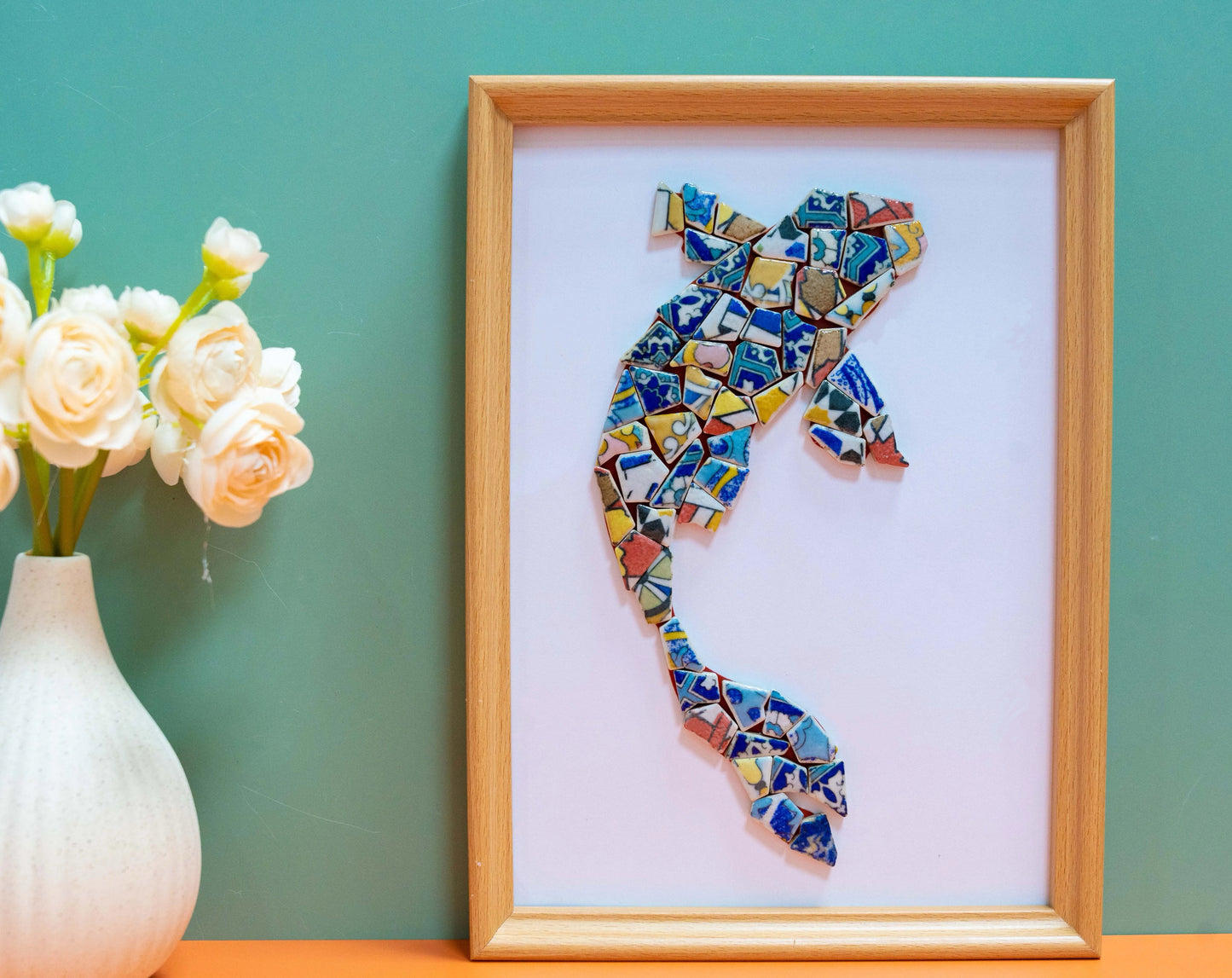Artistic painting with colored ceramic pieces - Fish