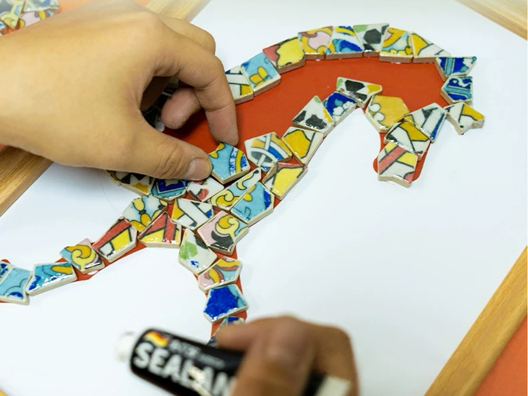 Artistic painting with colored ceramic pieces - Vase